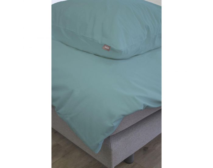 KADOLIS Housse de Couette Enfant Unie + Taie Coton Bio Bleu 140 x 200 cm (1)