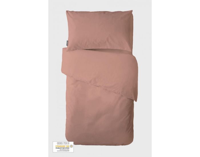 KADOLIS Housse de Couette Bb + Taie Coton Bio Rose poudr 100 x 140 cm (2)