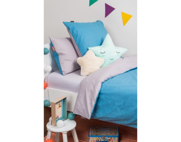 KADOLIS Housse de Couette Enfant en Coton Bio + Taie Bleu pastel 140 x 200 cm (2)