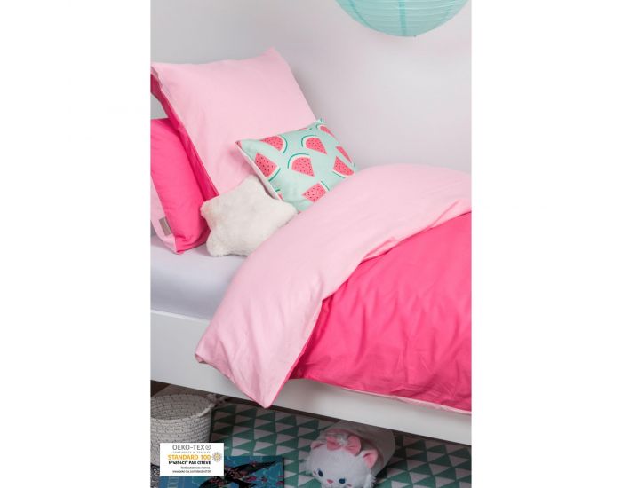 KADOLIS Housse de Couette Enfant en Coton Bio + Taie Rose ple 140 x 200 cm (2)