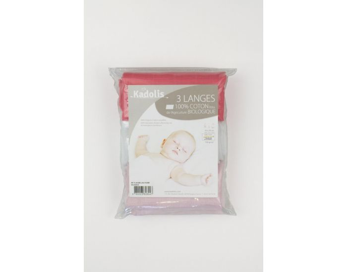 KADOLIS Lot de 3 Langes 100% Coton Bio Unis Rose corail  60 x 60 cm (7)