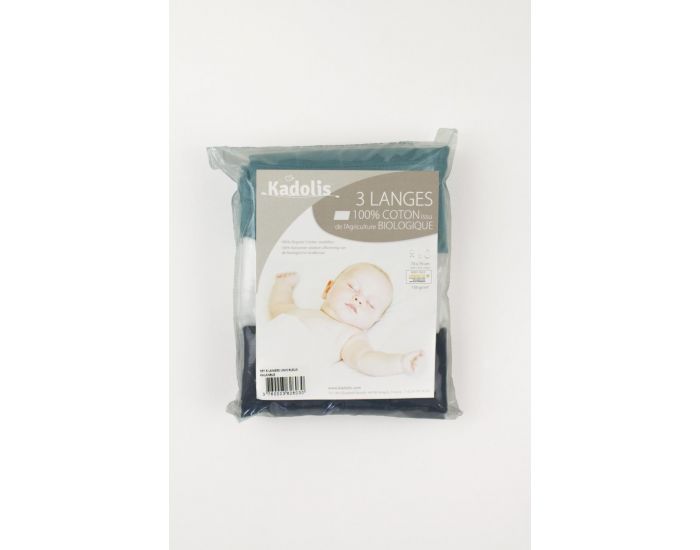 KADOLIS Lot de 3 Langes 100% Coton Bio Unis Bleu ardoise 60 x 60 cm (7)