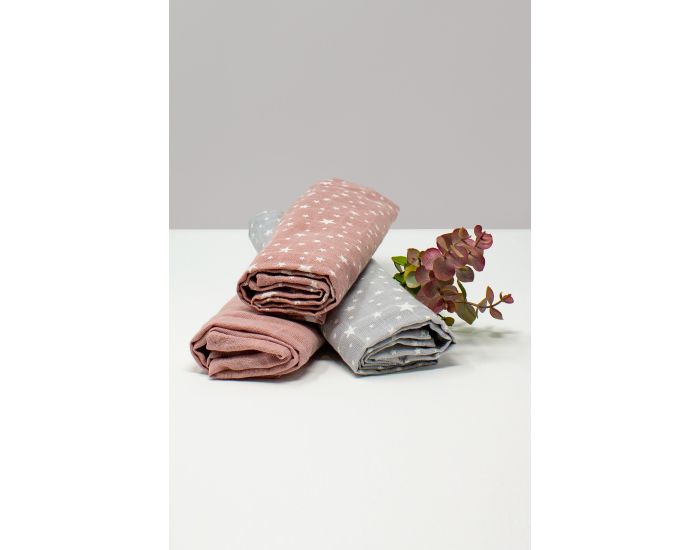 KADOLIS Lot de 3 Langes 100% Coton Bio Etoiles Rose poudr 60 x 60 cm (1)