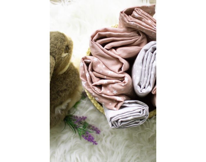 KADOLIS Lot de 3 Langes 100% Coton Bio Etoiles Rose poudr 60 x 60 cm (2)