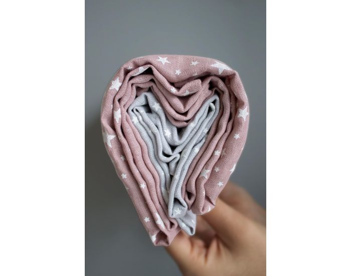 KADOLIS Lot de 3 Langes 100% Coton Bio Etoiles Rose poudr 60 x 60 cm (3)