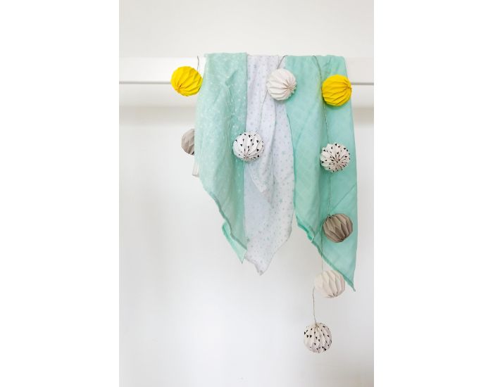 KADOLIS Lot de 3 Langes 100% Coton Bio - Etoiles Turquoise 60 x 60 cm (2)