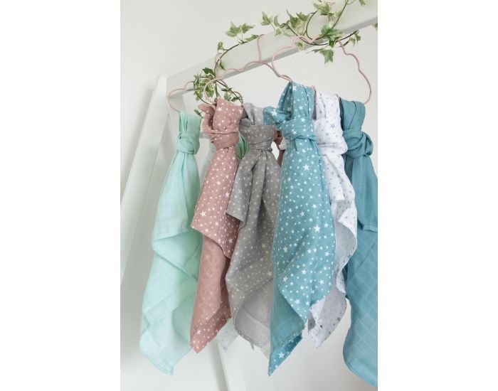 KADOLIS Lot de 3 Langes 100% Coton Bio - Etoiles Turquoise 60 x 60 cm (4)