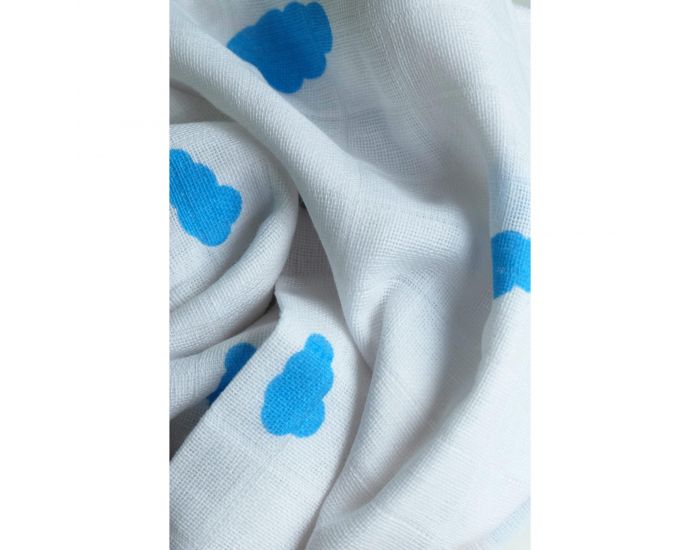 KADOLIS Lot de 2 Maxi Langes 100% Coton Bio Imprims Nuages Bleu - 120x120cm 120 x 120 cm (3)