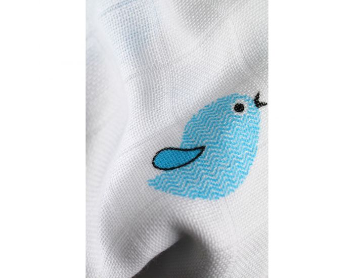 KADOLIS Lot de 3 Langes 100% Coton Bio Motifs Oiseaux Bleu - 60 x 60 cm 60 x 60 cm (1)