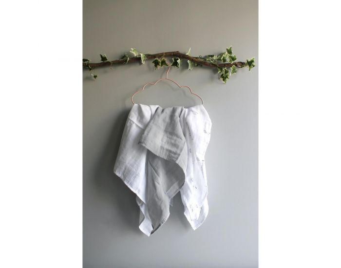 KADOLIS Lot de 3 Langes 100% Coton Bio Motifs Oiseaux Gris - 60 x 60 cm 60 x 60 cm (3)