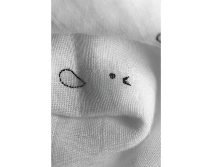 KADOLIS Lot de 3 Langes 100% Coton Bio Motifs Oiseaux Gris - 60 x 60 cm 60 x 60 cm (4)