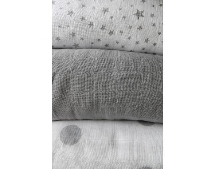 KADOLIS Lot de 3 Langes 100% Coton Bio Imprims Gris - 60 x 60 cm 60 x 60 cm (11)