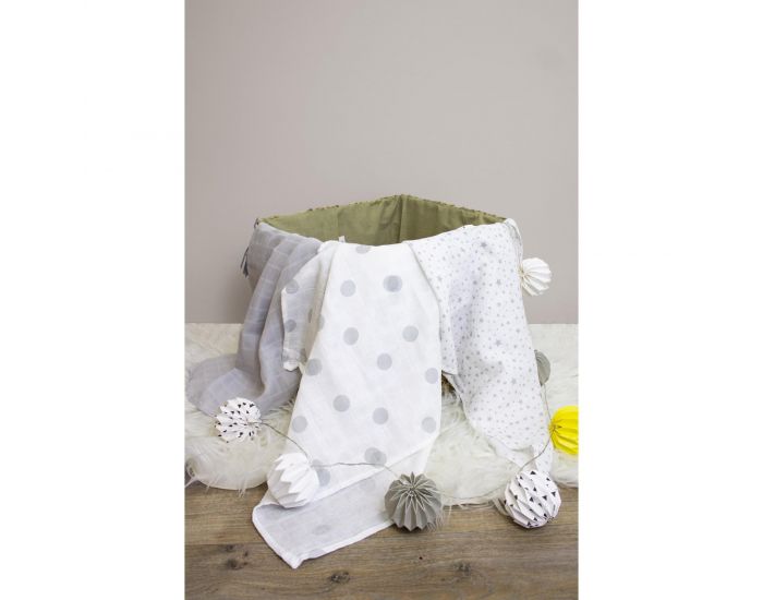 KADOLIS Lot de 3 Langes 100% Coton Bio Imprims Gris - 60 x 60 cm 60 x 60 cm (3)