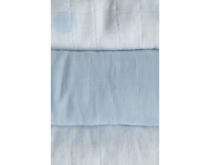 KADOLIS Lot de 3 Langes - Coton Bio - Imprims Bleu Ciel 60 x 60 cm (3)