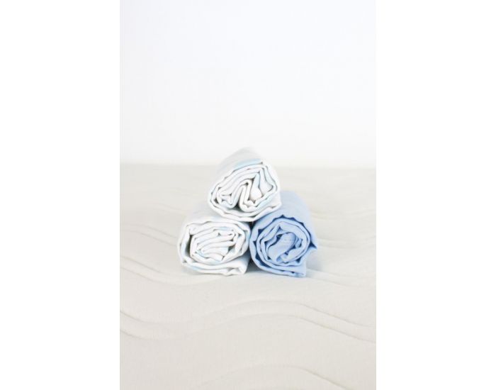 KADOLIS Lot de 3 Langes - Coton Bio - Imprims Bleu Ciel 60 x 60 cm (9)
