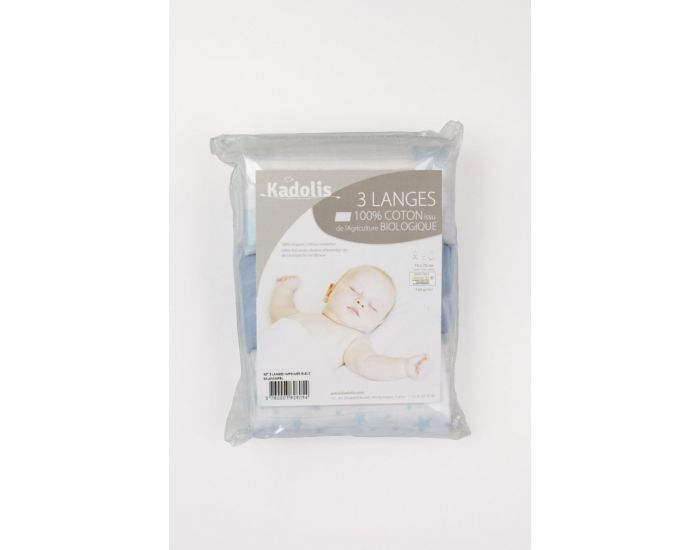 KADOLIS Lot de 3 Langes - Coton Bio - Imprims Bleu Ciel 60 x 60 cm (10)