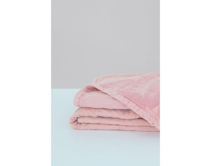 KADOLIS Couverture Star en Maille Chenille et Coton Bio Rose Poudr (1)