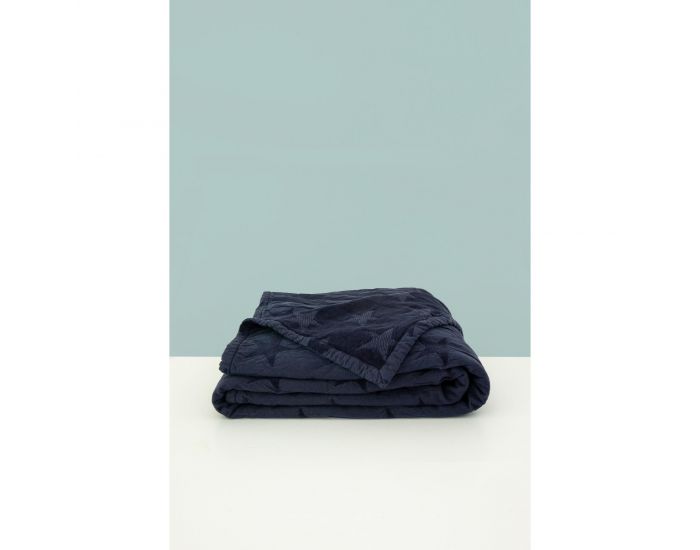 KADOLIS Couverture Star en Maille Chenille et Coton Bio Bleu Marine (2)