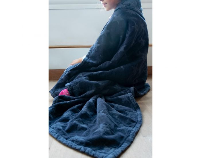 KADOLIS Couverture Star en Maille Chenille et Coton Bio Bleu Marine (3)