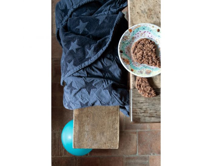 KADOLIS Couverture Star en Maille Chenille et Coton Bio Bleu Marine (4)