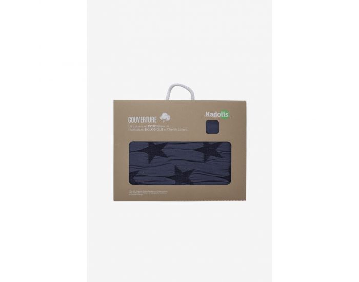 KADOLIS Couverture Star en Maille Chenille et Coton Bio Bleu Marine (5)