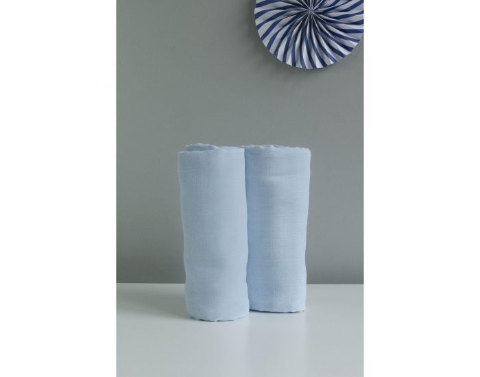 KADOLIS Lot de 2 Maxi Langes 100% Coton Bio Imprims Etoiles Bleu Ciel (1)