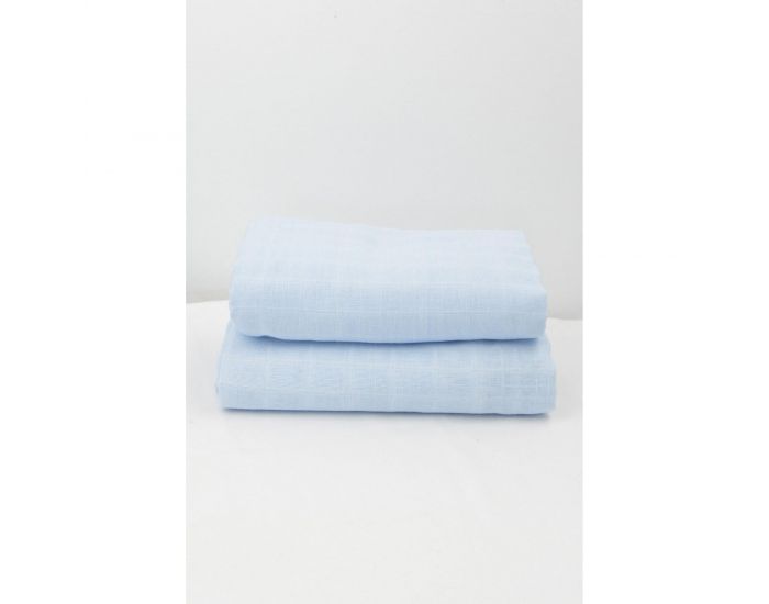 KADOLIS Lot de 2 Maxi Langes 100% Coton Bio Imprims Etoiles Bleu Ciel (4)