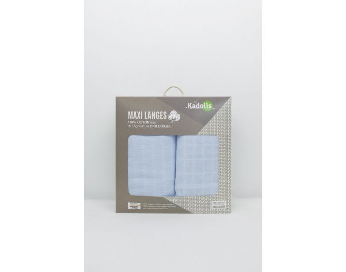 KADOLIS Lot de 2 Maxi Langes 100% Coton Bio Imprims Etoiles Bleu Ciel (5)