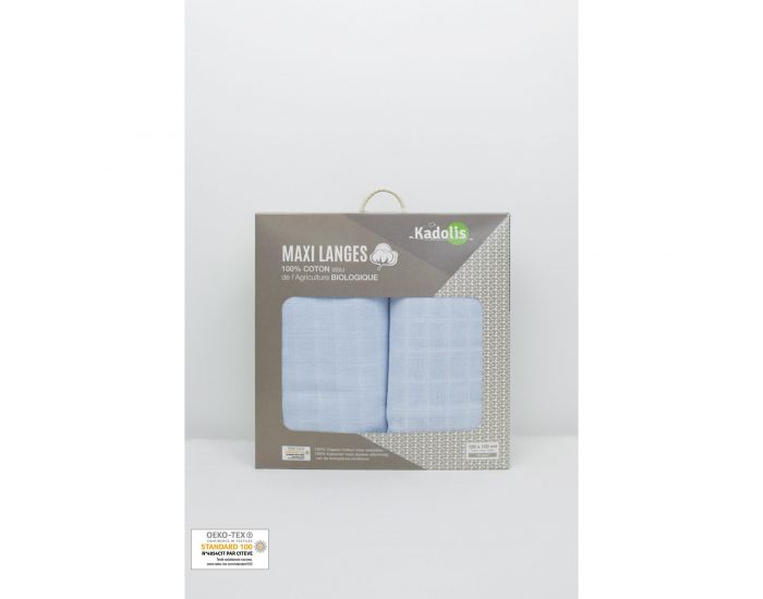 KADOLIS Lot de 2 Maxi Langes 100% Coton Bio Imprims Etoiles Bleu Ciel (10)