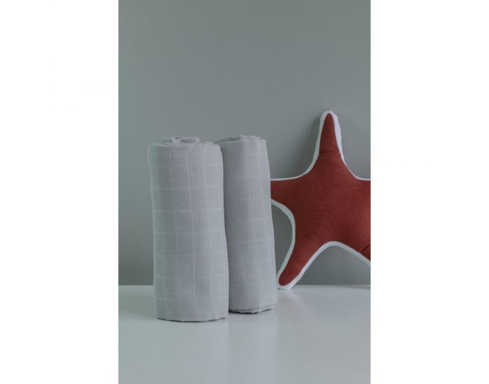 KADOLIS Lot de 2 Maxi Langes 100% Coton Bio Imprims Etoiles Gris (1)