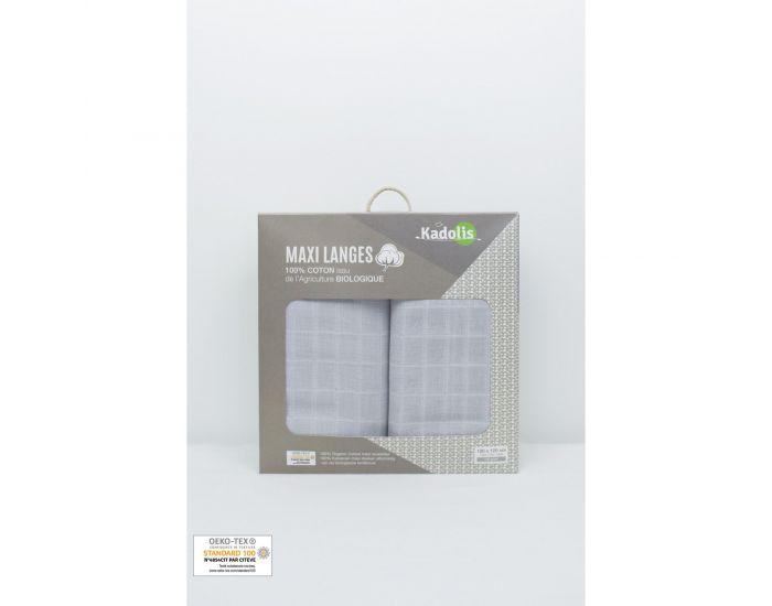 KADOLIS Lot de 2 Maxi Langes 100% Coton Bio Imprims Etoiles Gris (10)