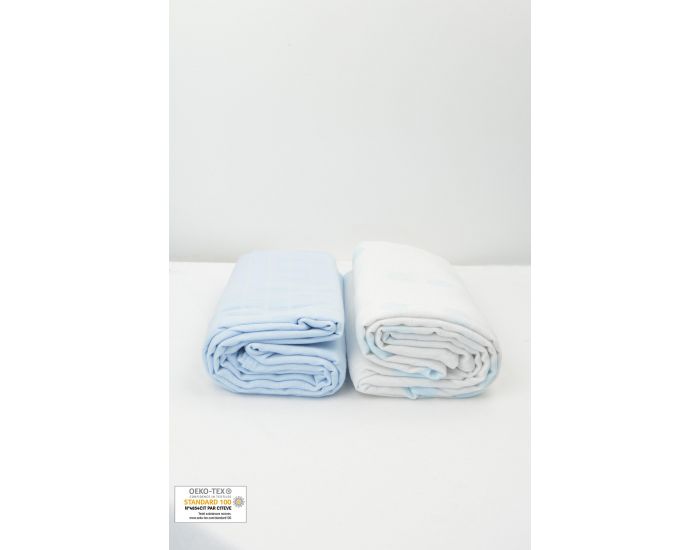KADOLIS Lot de 2 Maxi Langes 100% Coton Bio Imprims Etoiles Bleu Ardoise 120 x 120 cm (11)