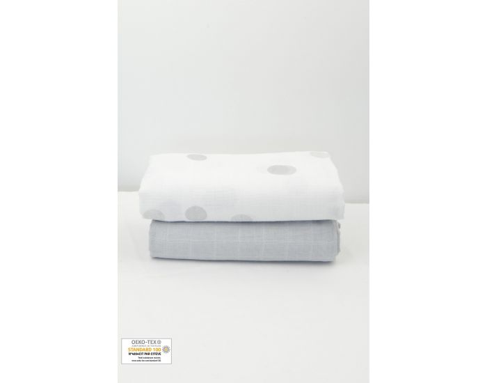 KADOLIS Lot de 2 Maxi Langes 100% Coton Bio Imprims Etoiles Bleu Ardoise 120 x 120 cm (12)