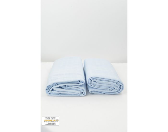 KADOLIS Lot de 2 Maxi Langes 100% Coton Bio Imprims Etoiles Bleu Ardoise 120 x 120 cm (13)