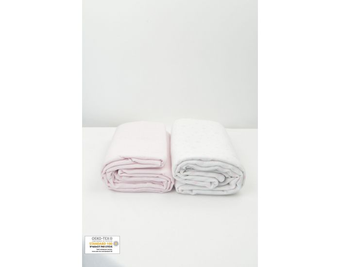 KADOLIS Lot de 2 Maxi Langes 100% Coton Bio Imprims Etoiles Bleu Ardoise 120 x 120 cm (16)