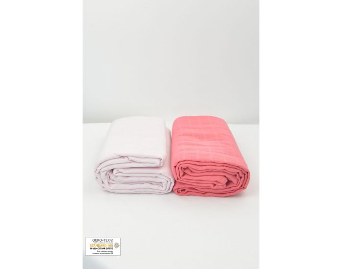 KADOLIS Lot de 2 Maxi Langes 100% Coton Bio Imprims Etoiles Rose Corail 120 x 120 cm (12)