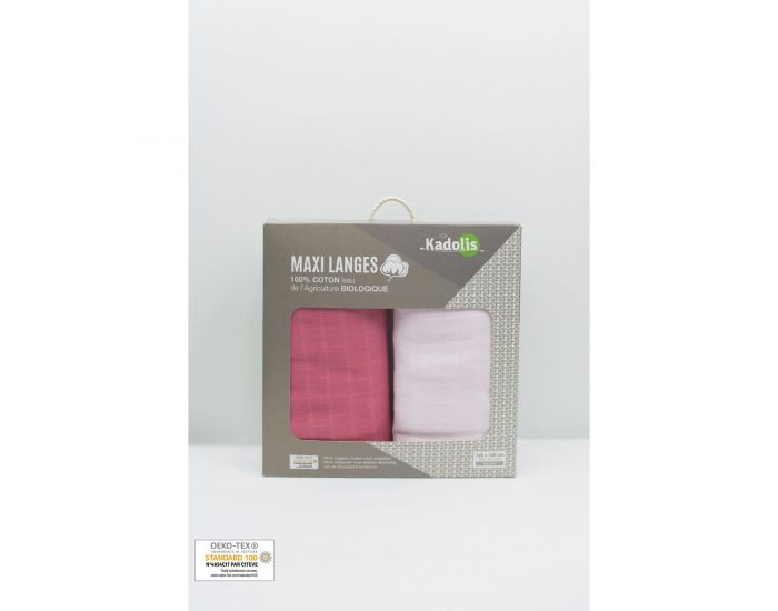 KADOLIS Lot de 2 Maxi Langes 100% Coton Bio Imprims Etoiles Rose Corail 120 x 120 cm (10)