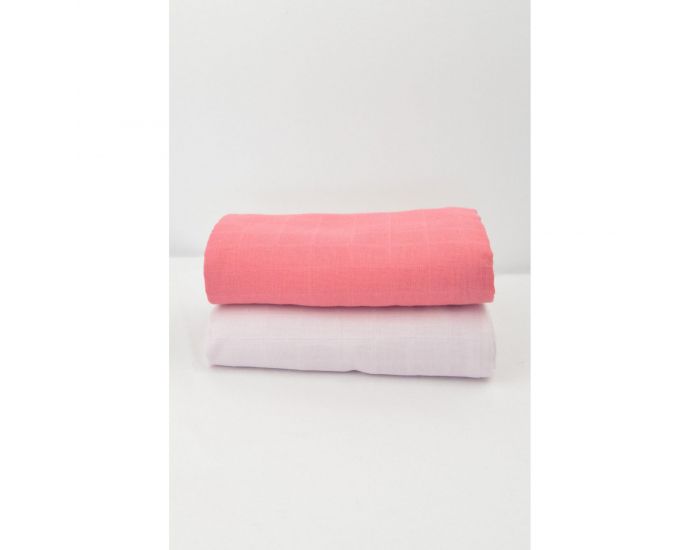 KADOLIS Lot de 2 Maxi Langes 100% Coton Bio Imprims Etoiles Rose Corail 120 x 120 cm (4)