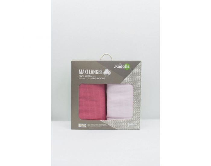 KADOLIS Lot de 2 Maxi Langes 100% Coton Bio Imprims Etoiles Rose Corail 120 x 120 cm (5)