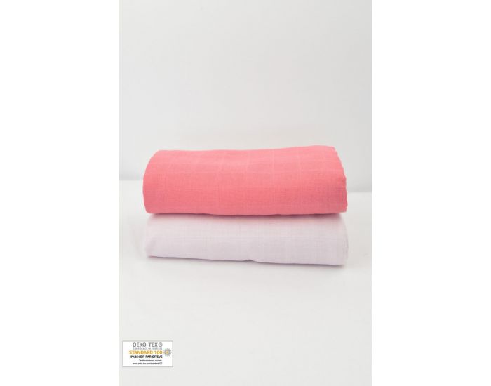 KADOLIS Lot de 2 Maxi Langes 100% Coton Bio Imprims Etoiles Rose Corail 120 x 120 cm (7)