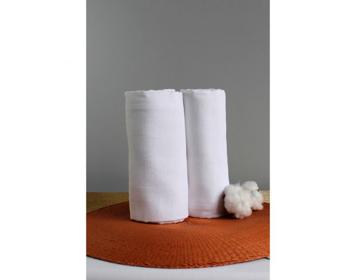 KADOLIS Lot de 2 Maxi Langes 100% Coton Bio Imprims Etoiles Blanc 120 x 120 cm (2)