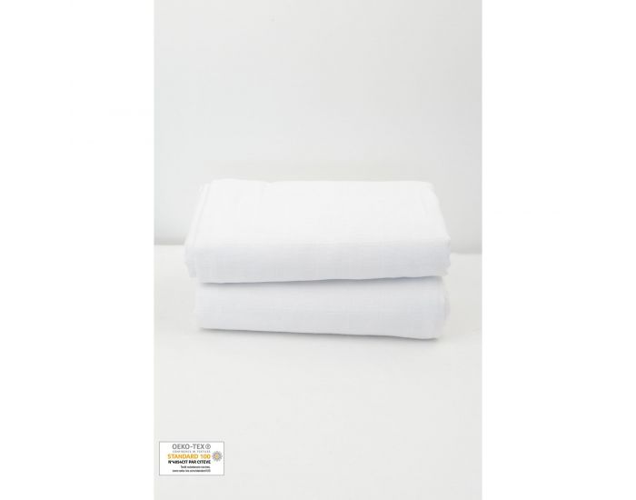 KADOLIS Lot de 2 Maxi Langes 100% Coton Bio Imprims Etoiles Blanc 120 x 120 cm (9)