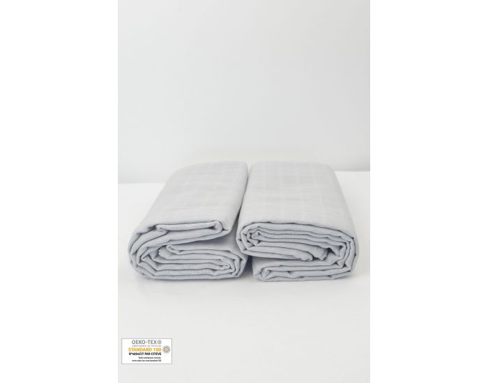 KADOLIS Lot de 2 Maxi Langes 100% Coton Bio Imprims Etoiles Blanc 120 x 120 cm (15)
