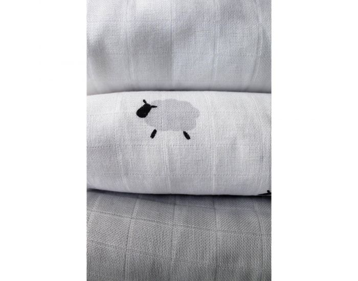 KADOLIS Lot de 3 Langes 100% Coton Bio Motifs Moutons Gris 60 x 60 cm 60 x 60 cm (3)