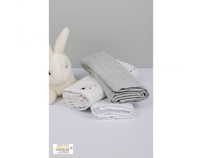 KADOLIS Lot de 3 Langes 100% Coton Bio Motifs Moutons Gris 60 x 60 cm 60 x 60 cm (6)