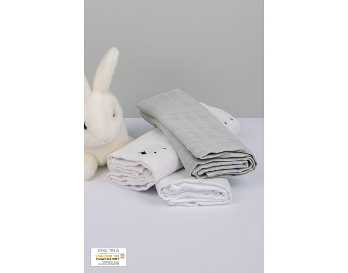 KADOLIS Lot de 3 Langes 100% Coton Bio Motifs Moutons Gris 60 x 60 cm 60 x 60 cm (8)