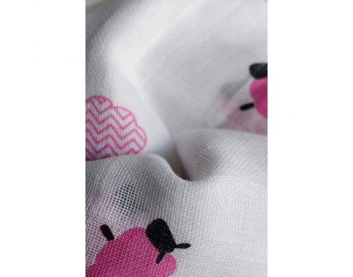 KADOLIS Lot de 3 Langes 100% Coton Bio Motifs Moutons Rose  60 x 60 cm (2)