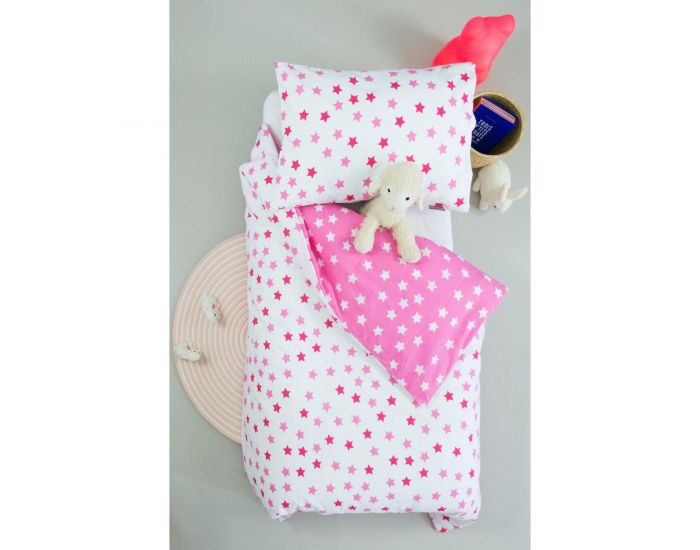 KADOLIS Housse de Couette Bb + Taie en Coton Bio Motifs Etoile Rose 100 x 140 cm (1)