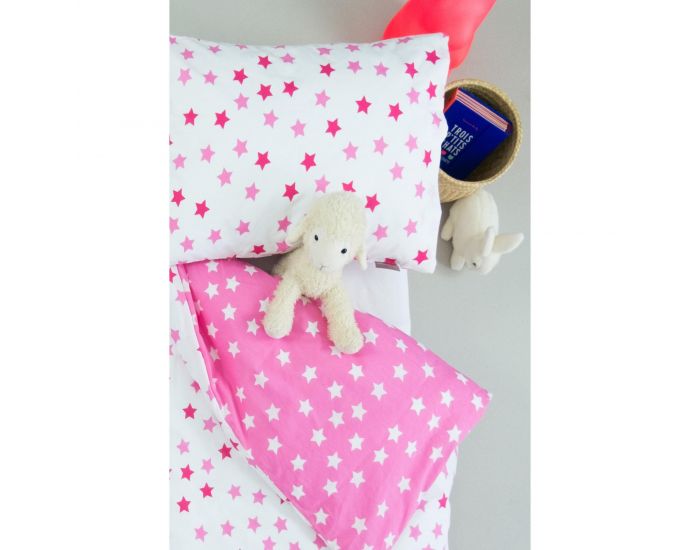 KADOLIS Housse de Couette Bb + Taie en Coton Bio Motifs Etoile Rose 100 x 140 cm (2)