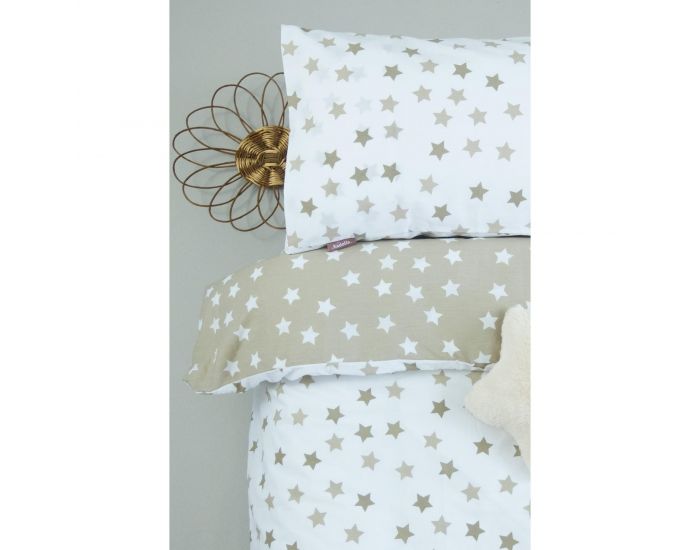 KADOLIS Housse de Couette Bb + Taie en Coton Bio Motifs Etoile Beige 100 x 140 cm (2)